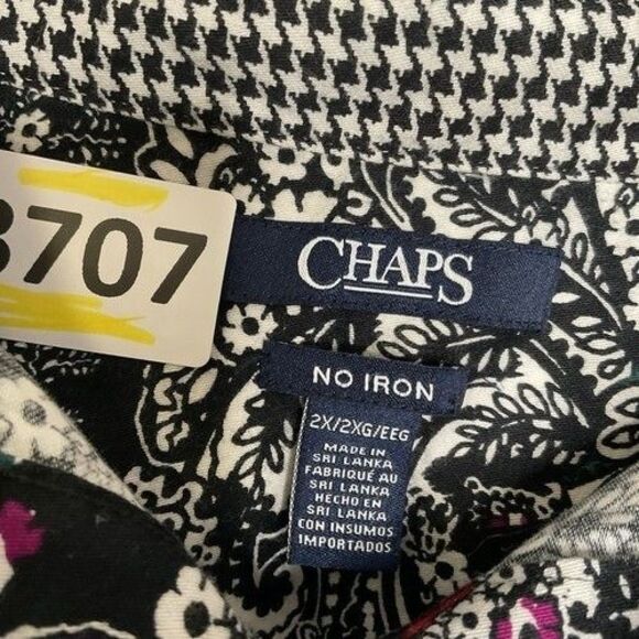 Chaps Black/White Multi Paisley Print No Iron Button Up Shirt Women Size 2X - Picture 2 of 10